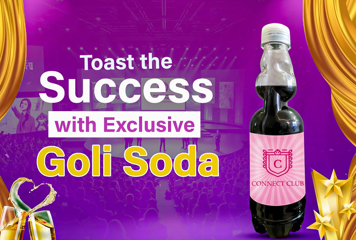 Award ceremony setup featuring Mr Banta customized goli soda bottles for guests